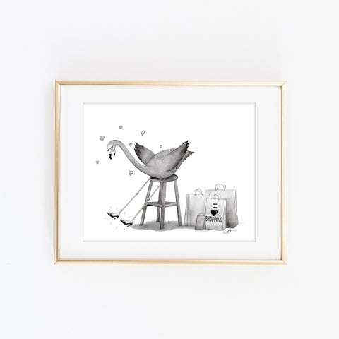 Shopaholic Flamingo Art Print