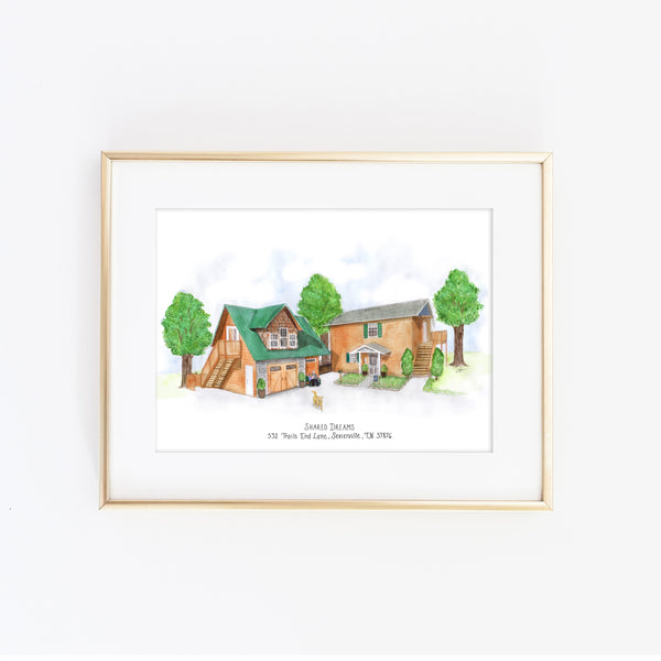 Custom Watercolor/Color Pencil House Portrait 9x12