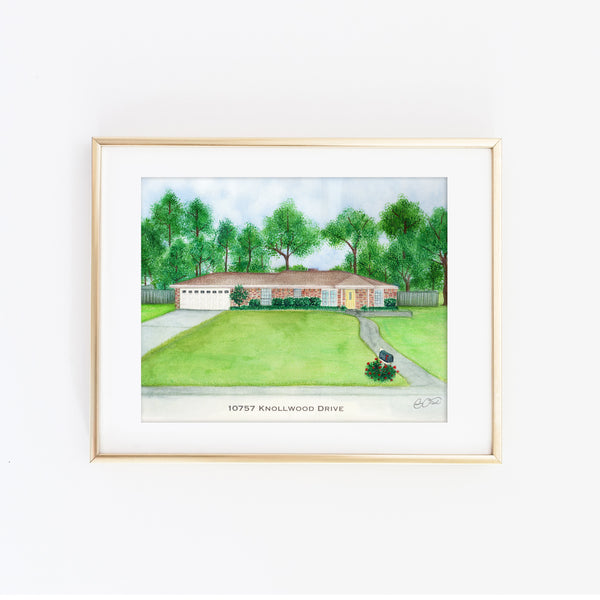 Custom Watercolor/Color Pencil House Portrait 9x12